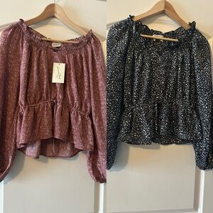 (2)Universal Thread Women's M Cream/Black Balloon Long Sleeve Blouse (my5)